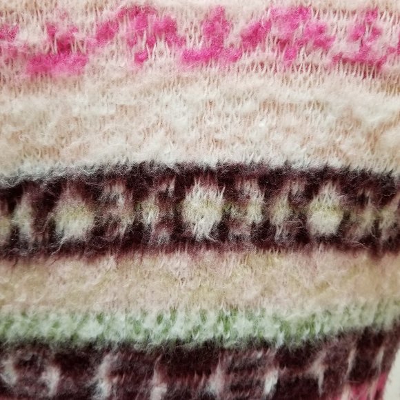 It's Our Time sweater Large fuzzy knit keyhole tie neck fair isle pullover Y2K - Picture 10 of 13